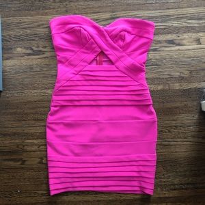 TOBI BRIGHT PINK BODYCON STRAPLESS DRESS